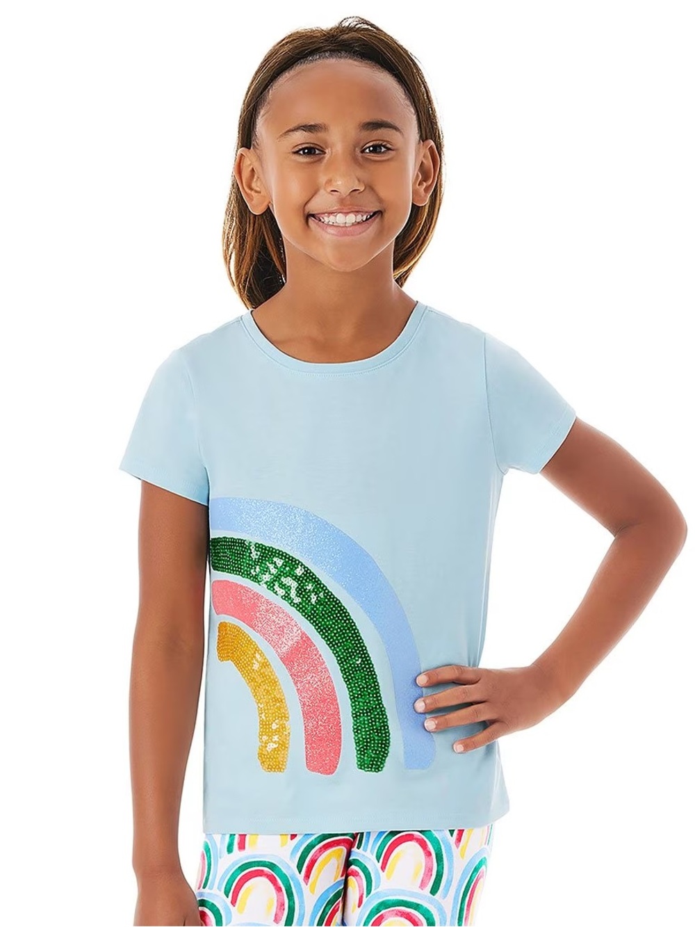 GIRLS BLUE RAINBOW SEQUIN TEE